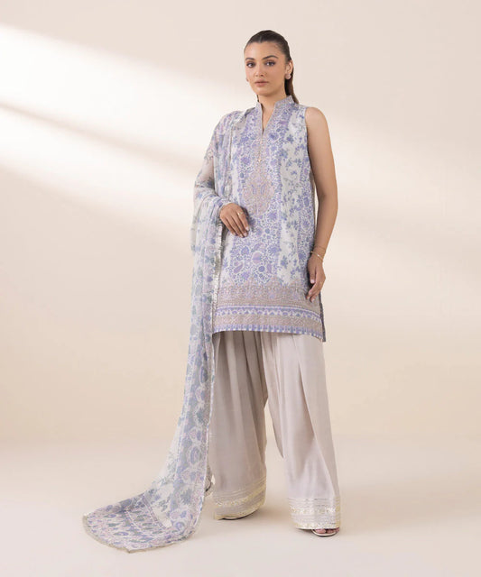Sapphire Embroided Silk Three Piece Suit With Farshi Shalwar SP-SLK-PRP01