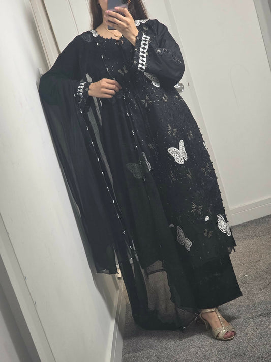 Uznau Embroidered Lawn Three Piece Suit UZ-LWN-BLK033