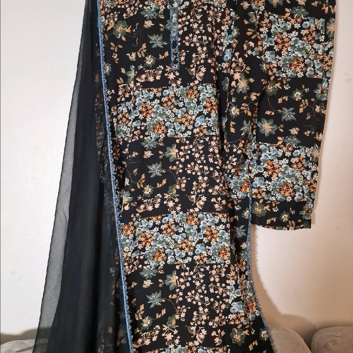 Uznau linen winter heavy linen pakistani trouser kameez dupatta Clothing Traditional floral printed