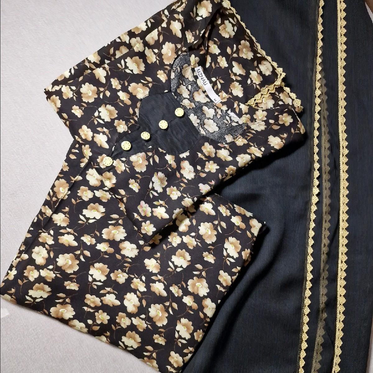 Uznau linen Pakistani trouser dupatta kameez Traditional Clothing floral print