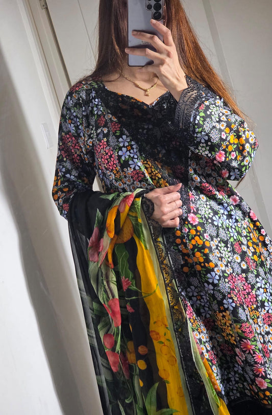 Uznau Lawn Three Piece Suit Maria B Inspired UZ-LWN-BLK023
