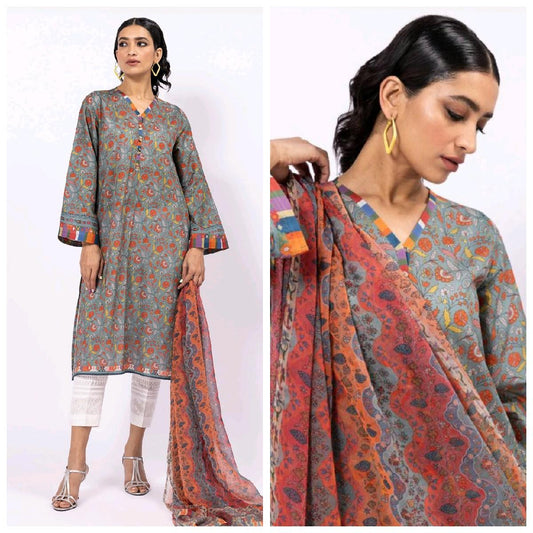 khaadi lawn summer tailored stiched Pakistani trouser kameez dupatta  Traditional Clothing