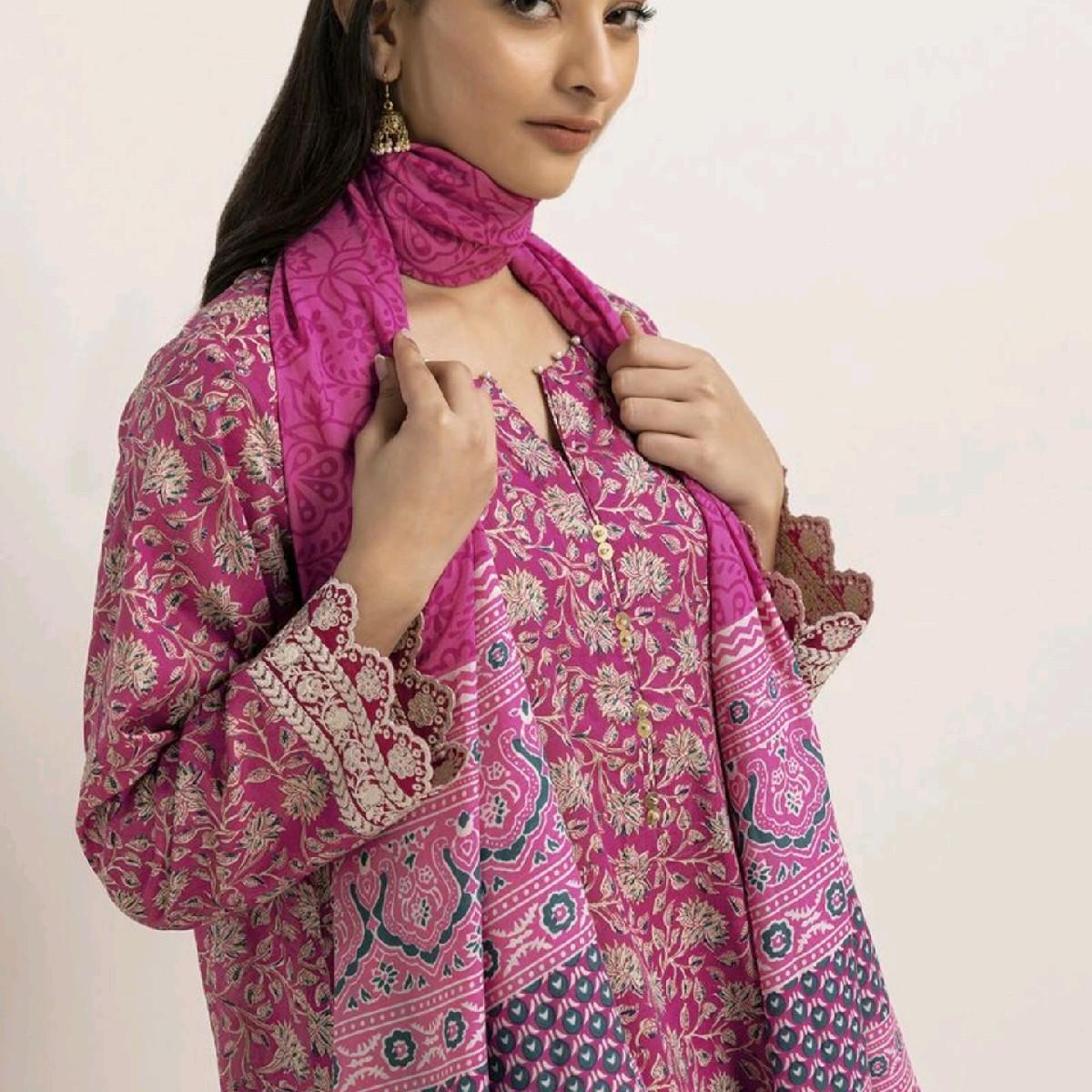 Khaadi Linen Embroided With Organza Dupatta Kameez Trouser Traditional Outfit