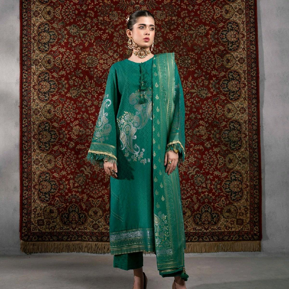 Nishaat linen tailored stiched jacquard Pakistani trouser dupatta kameez traditional  Clothing