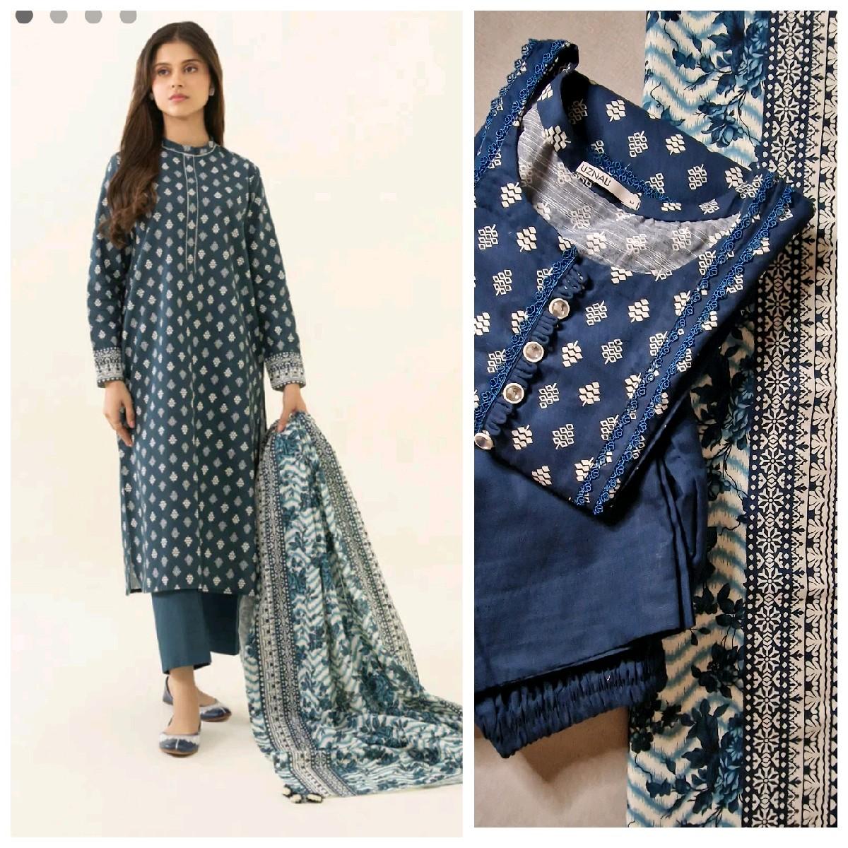 Sapphire khaddar printed pakistani winter trouser dupatta kameez