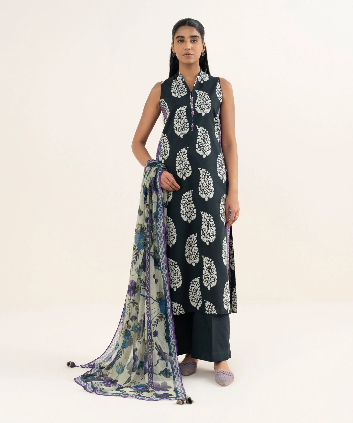 Sapphire Printed Cotton Three Piece Suit With Matching Dupatta SP-CT-BLK02