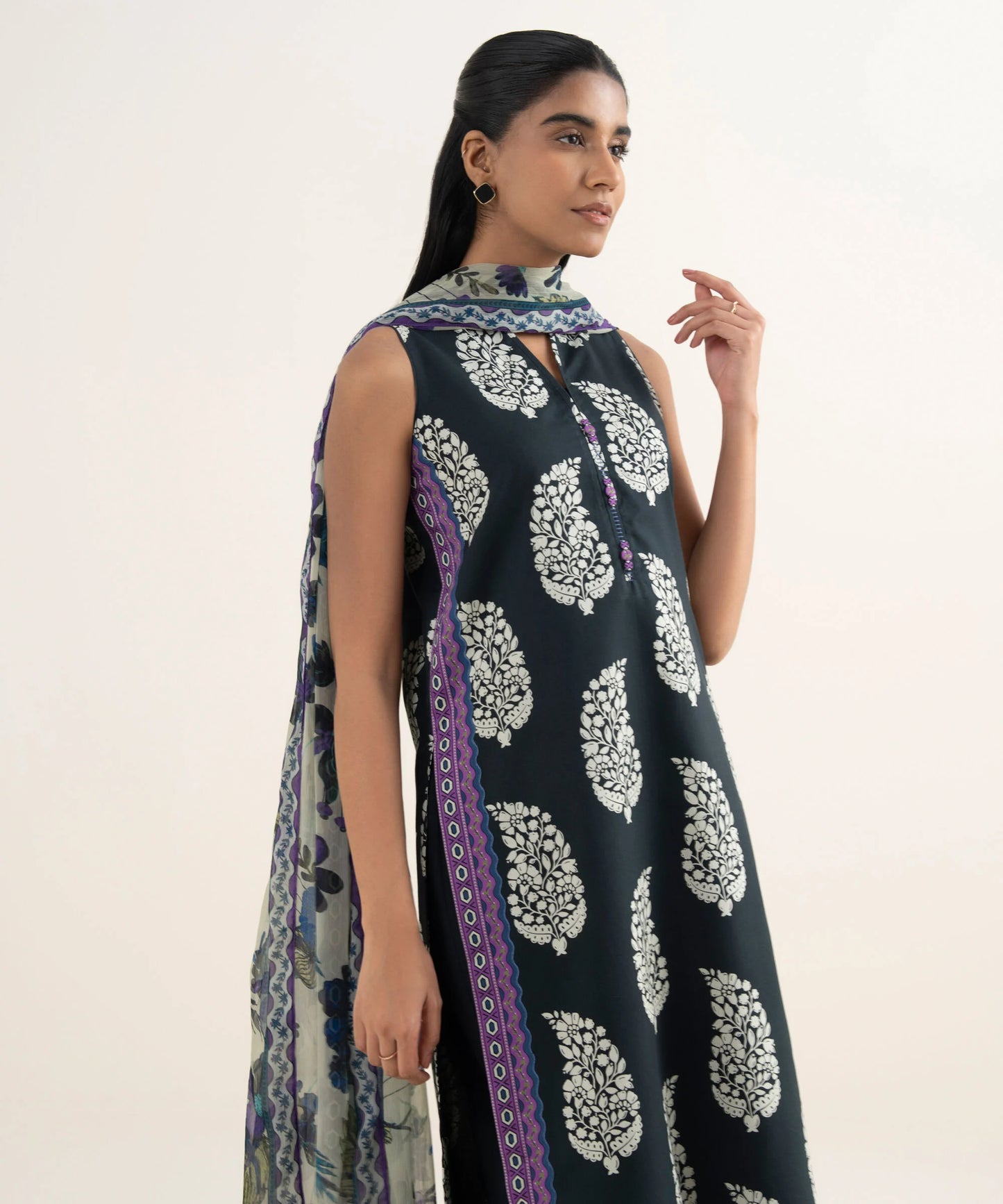 Sapphire Printed Cotton Three Piece Suit With Matching Dupatta SP-CT-BLK02