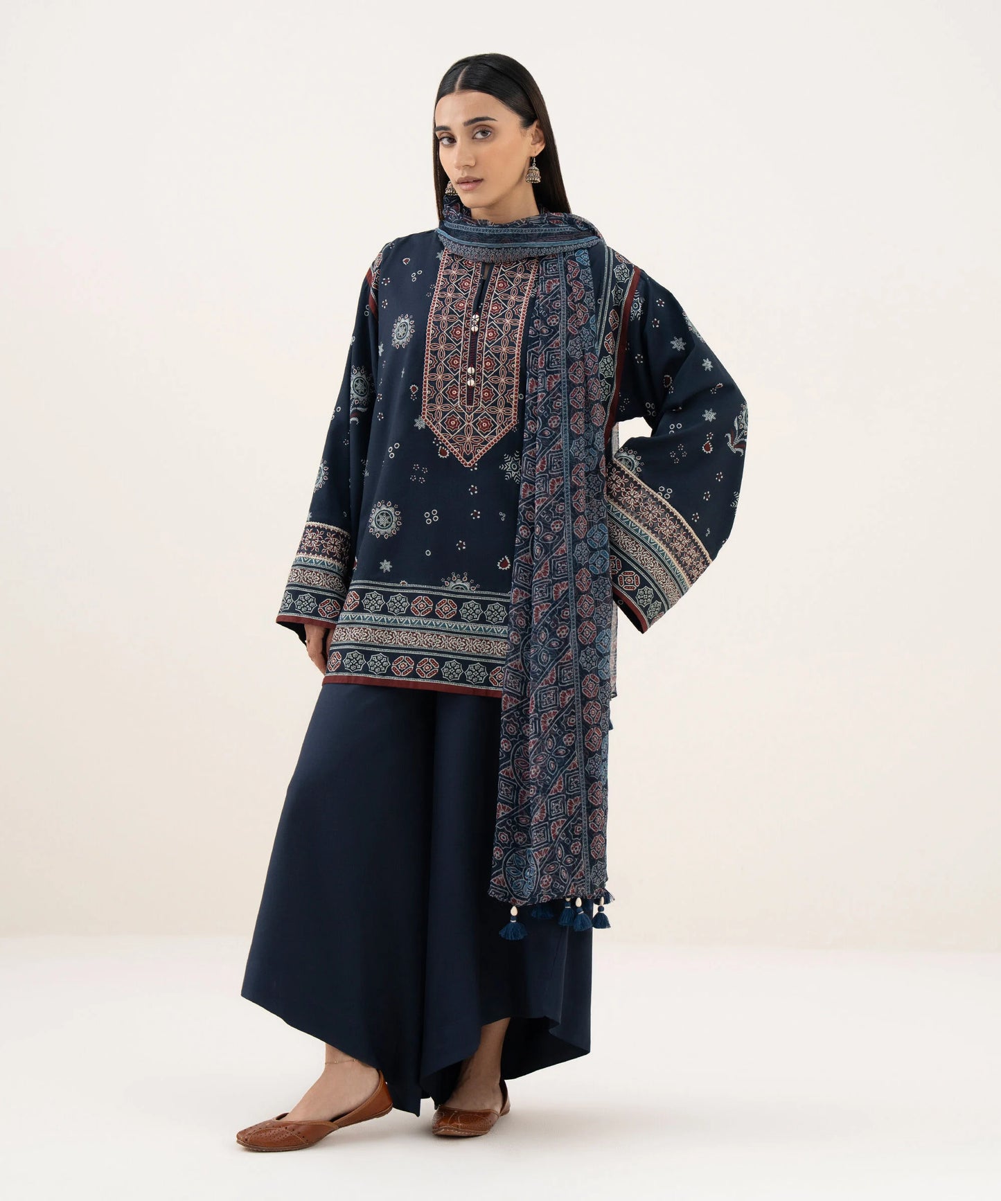 Sapphire Embroidered Linen Three Piece Suit SP-LNN-BLK06