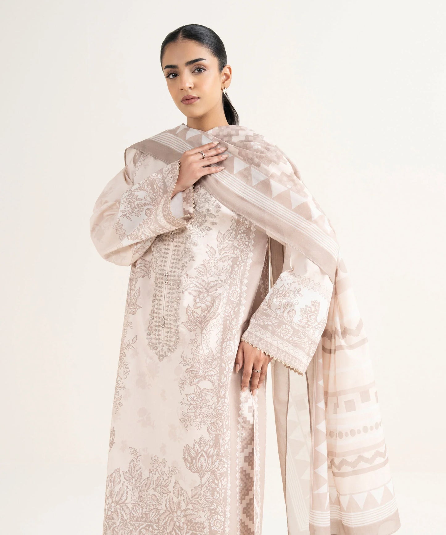 Sapphire Embroidered Cotton Three Piece Suit SP-CT-WHT02