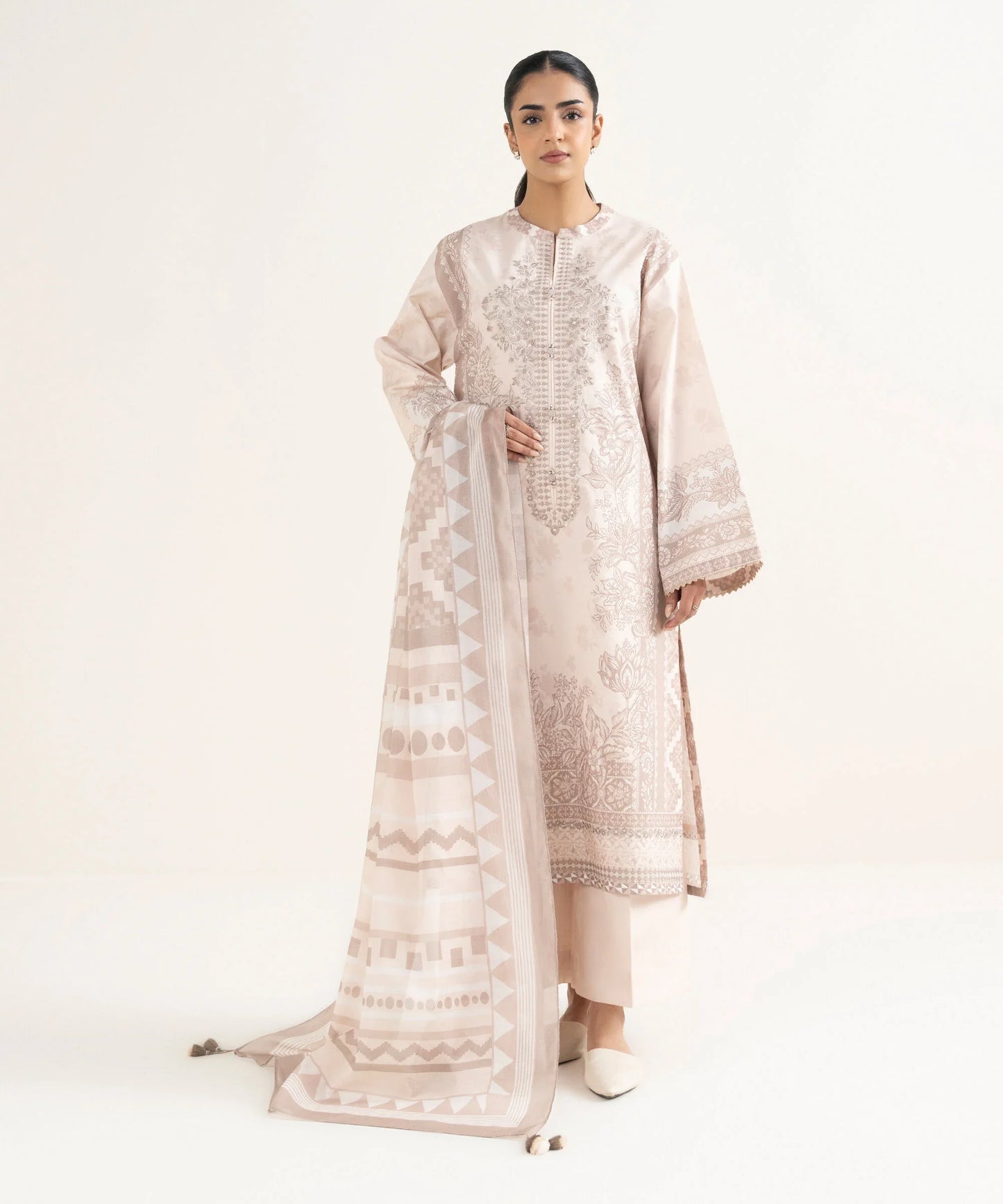 Sapphire Embroidered Cotton Three Piece Suit SP-CT-WHT02