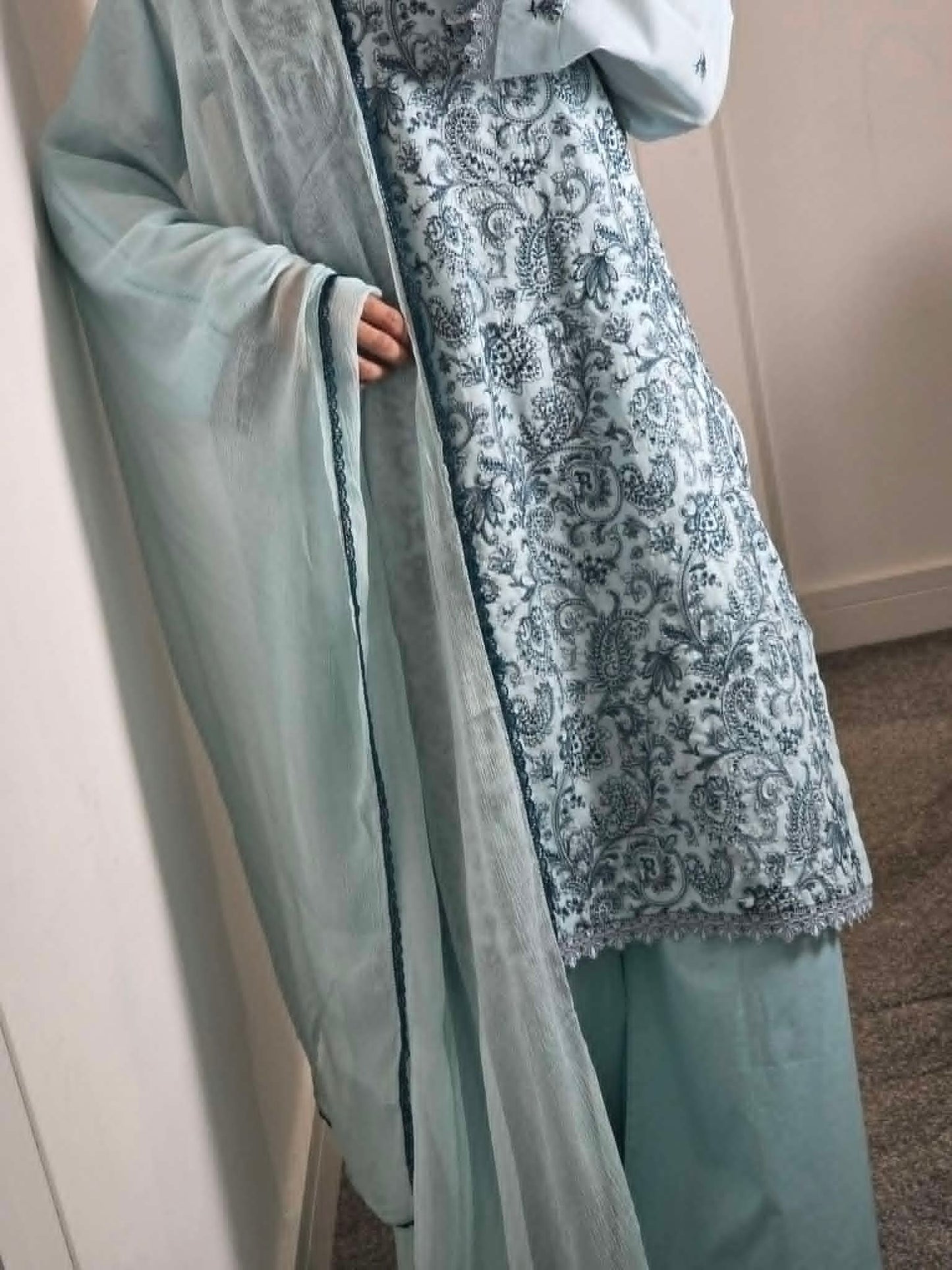 Uznau Embroidered Cotton Three Piece Suit UZ-CT-FR01