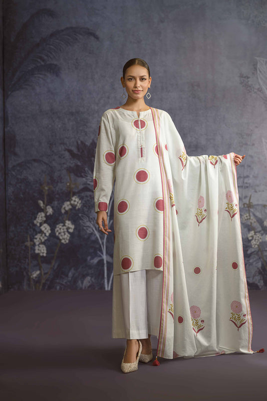 Nishaat Khaddar Suit With Karandi Dupatta NS-KHD-WHT01