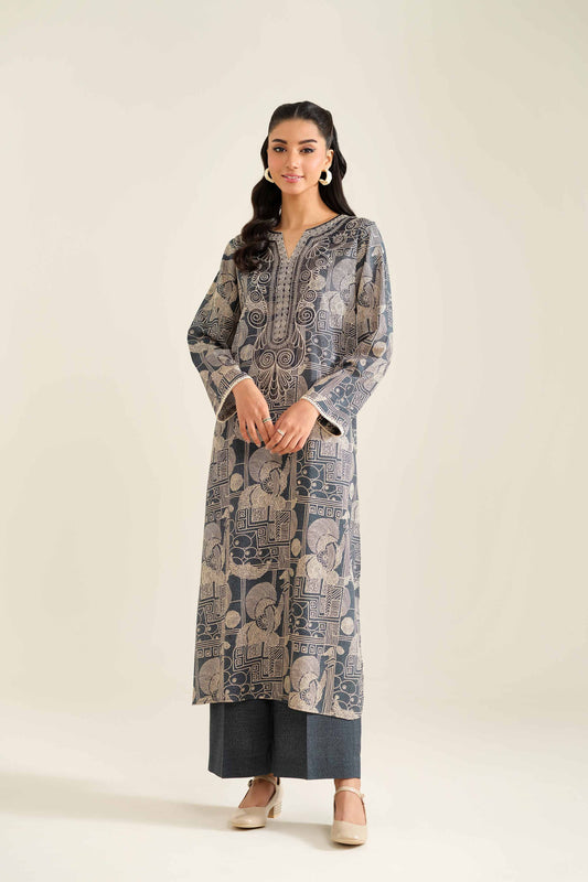 Nishaat Krandi Three Piece Suit With Embroidered Neck Line NS-KR-GRY01