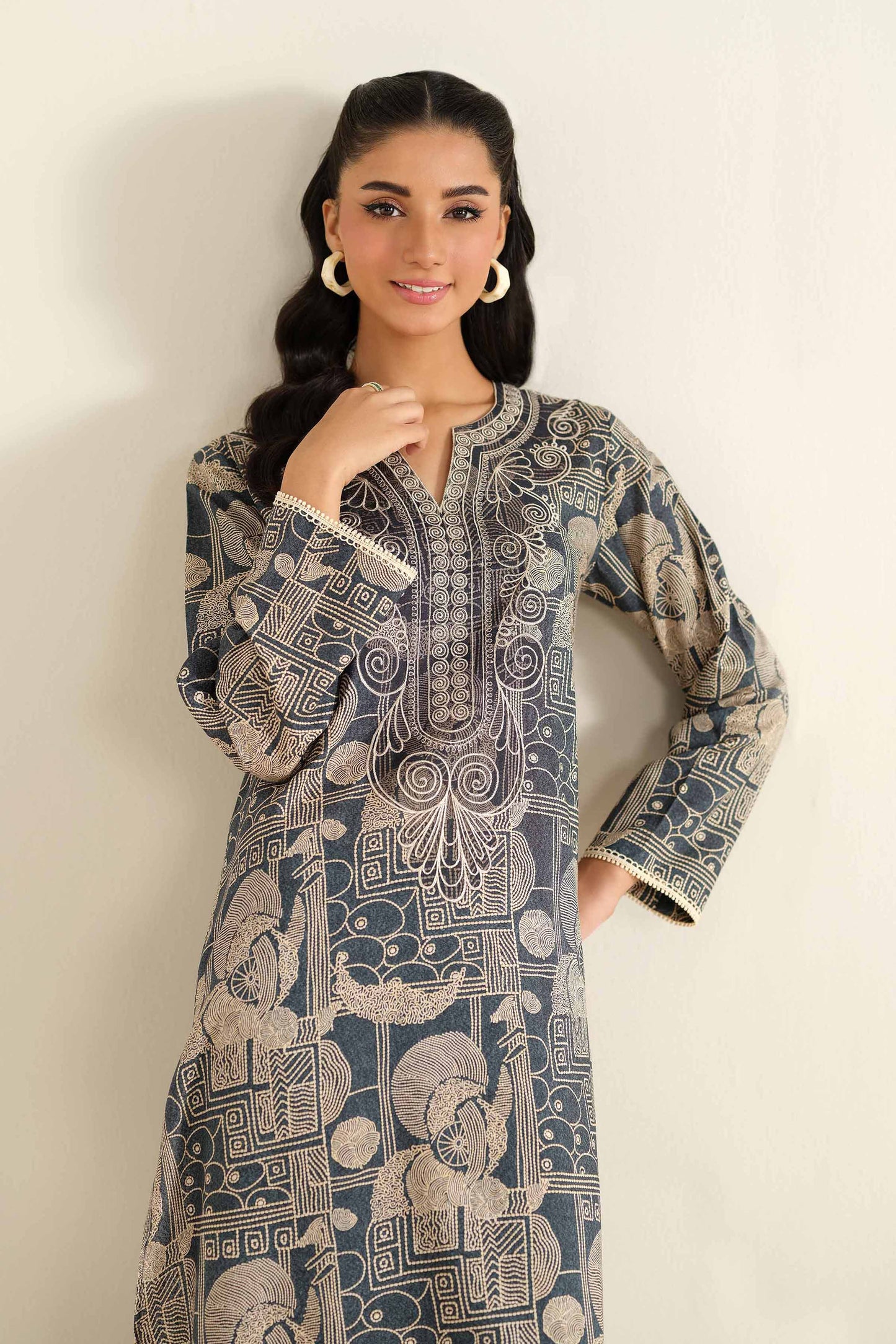 Nishaat Krandi Three Piece Suit With Embroidered Neck Line NS-KR-GRY01