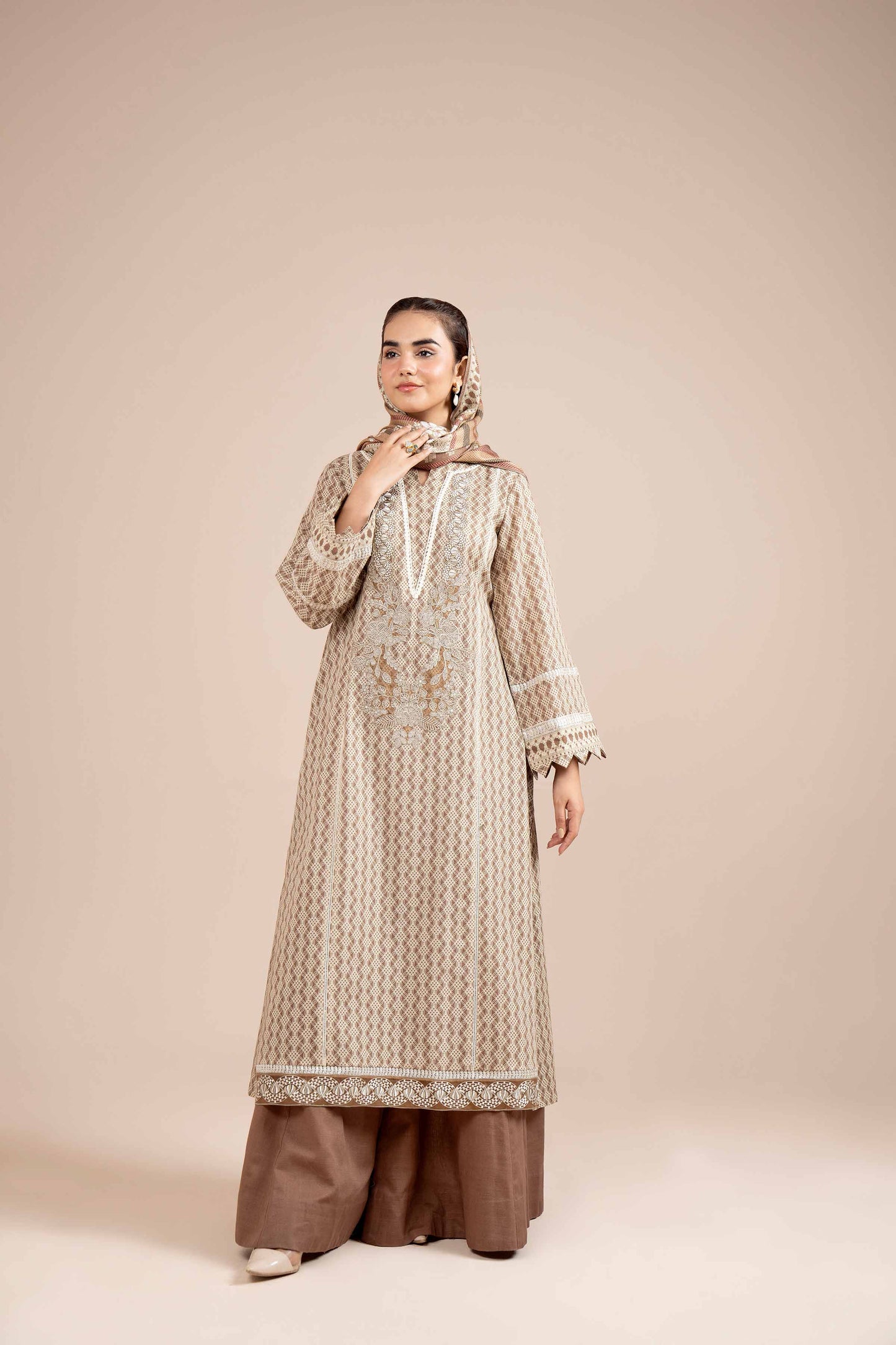 Nishaat Embroided Khaddar Three Piece Suit With Shawl NS-KHD-BR01
