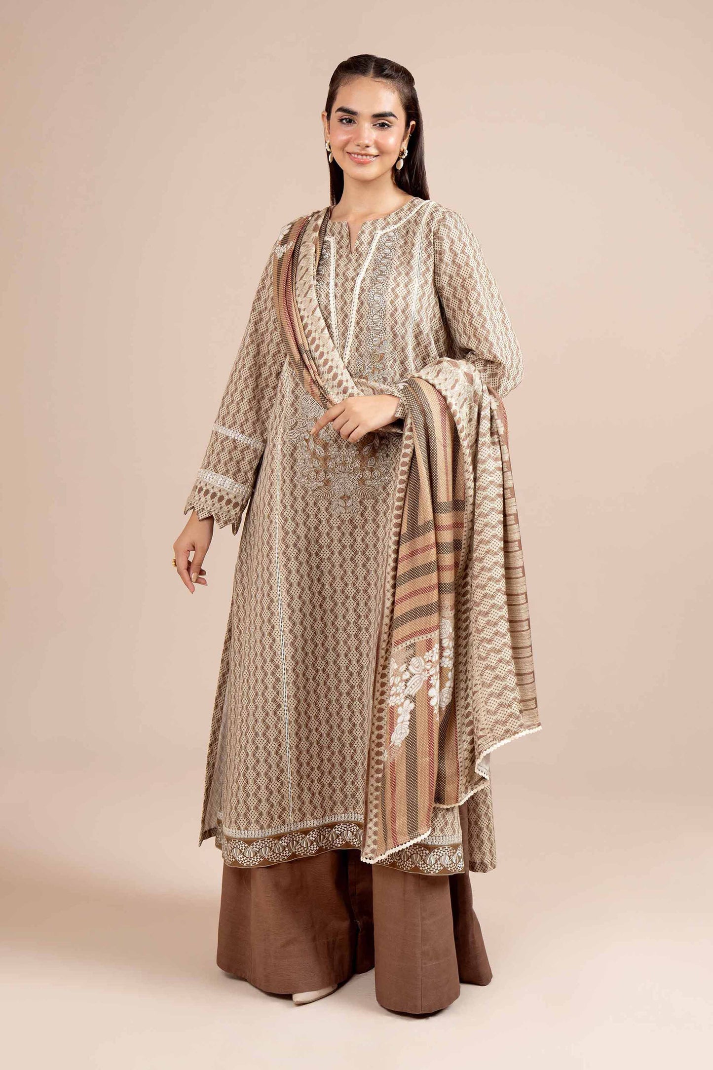 Nishaat Embroided Khaddar Three Piece Suit With Shawl NS-KHD-BR01