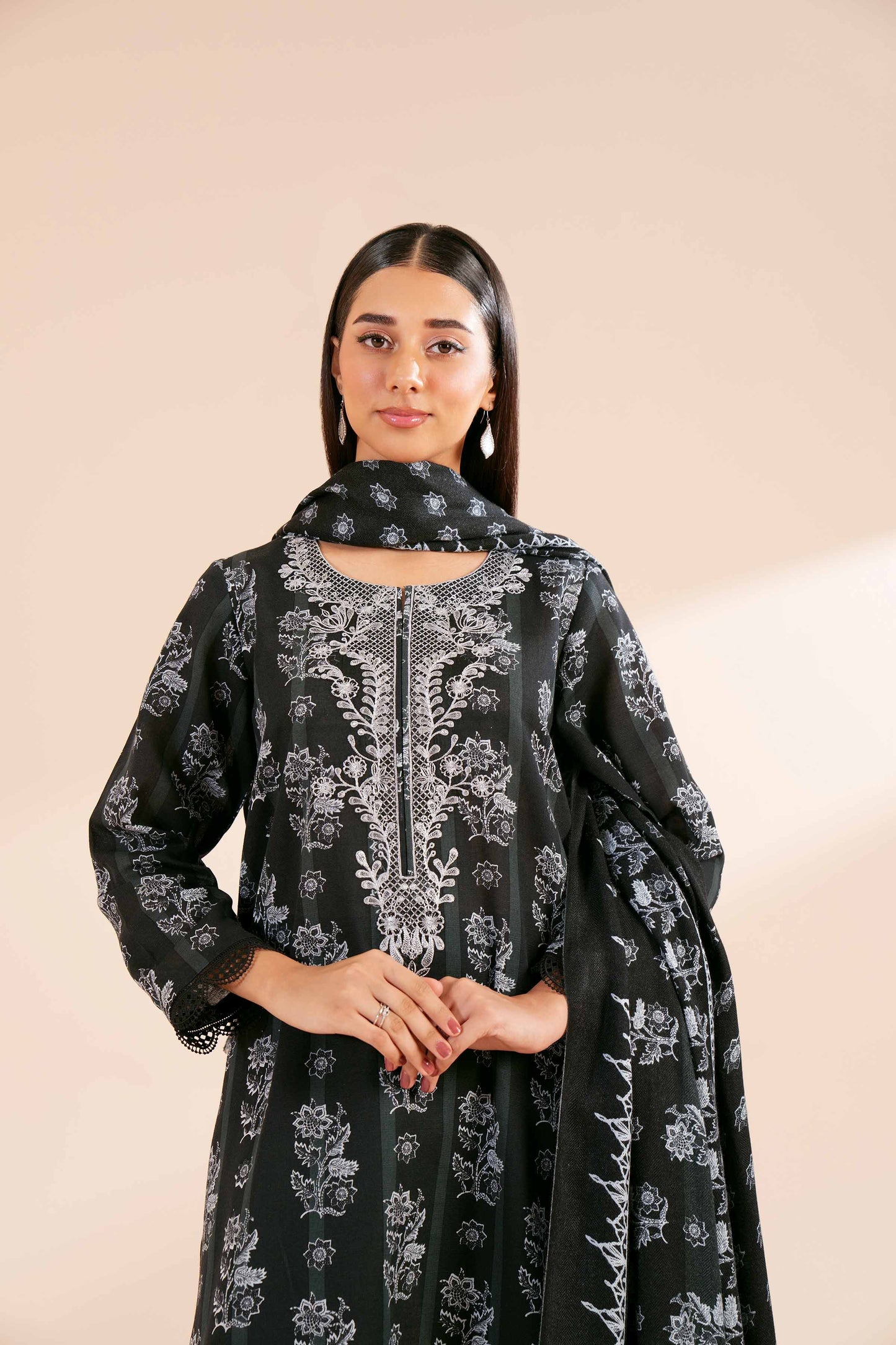 Nishaat Embroidered Khaddar Three Piece Suit NS-KHD-BLK06