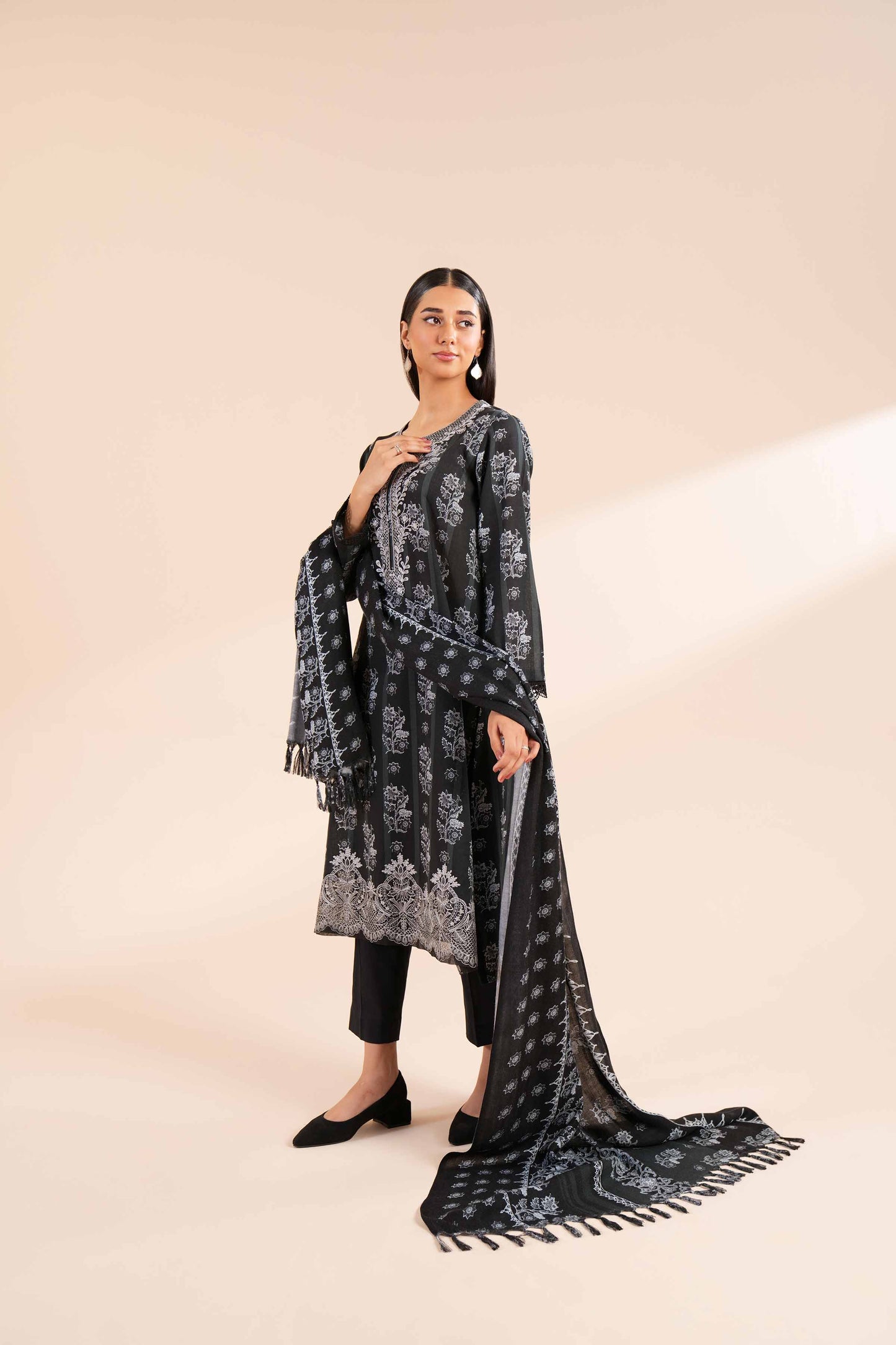 Nishaat Embroidered Khaddar Three Piece Suit NS-KHD-BLK06