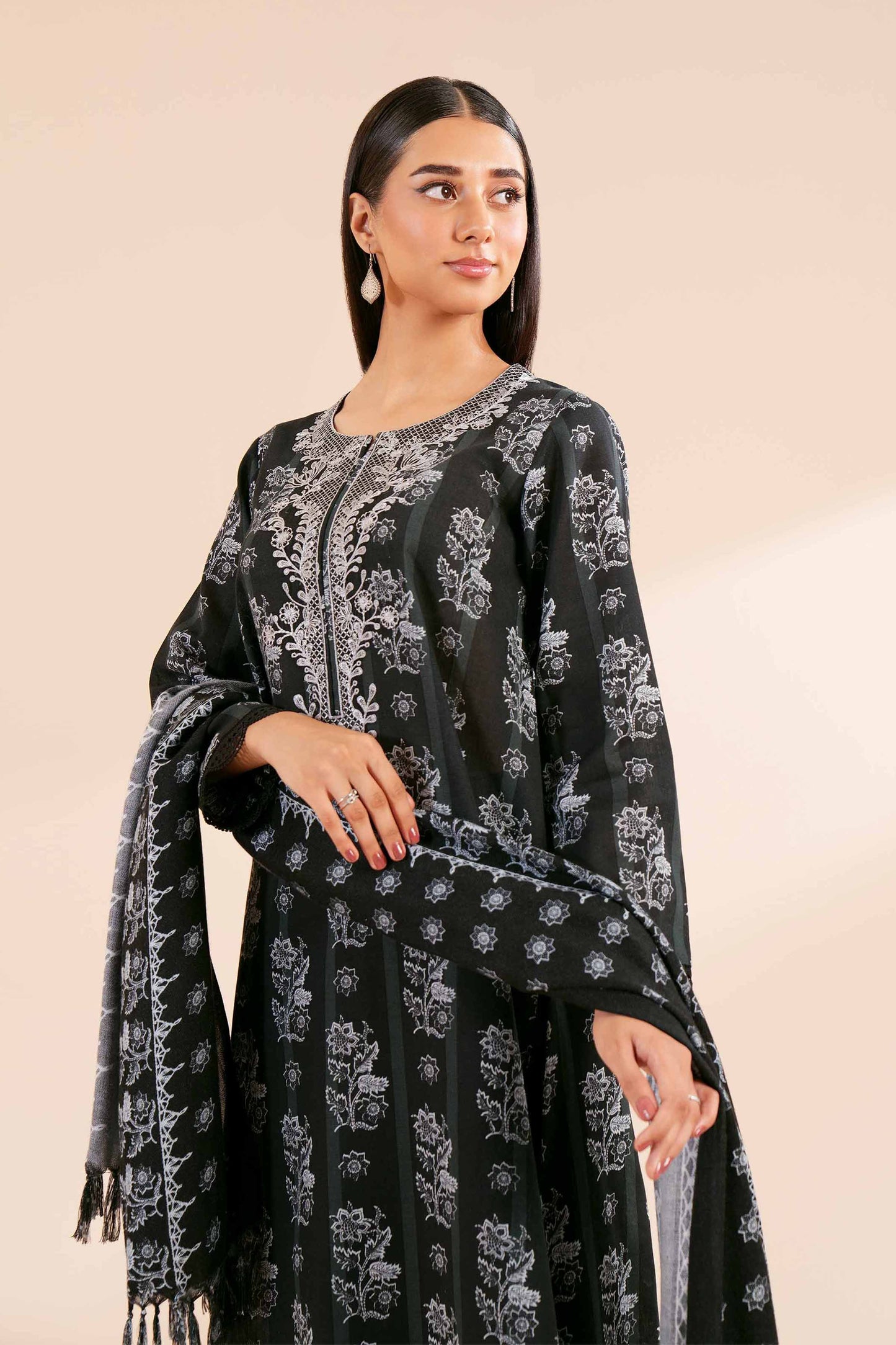 Nishaat Embroidered Khaddar Three Piece Suit NS-KHD-BLK06