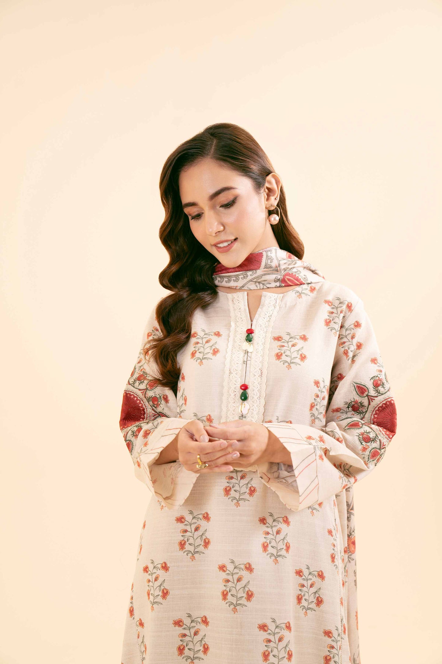 Nishaat Embroided Khaddar Three Piece Suit NS-KHD-WHT03
