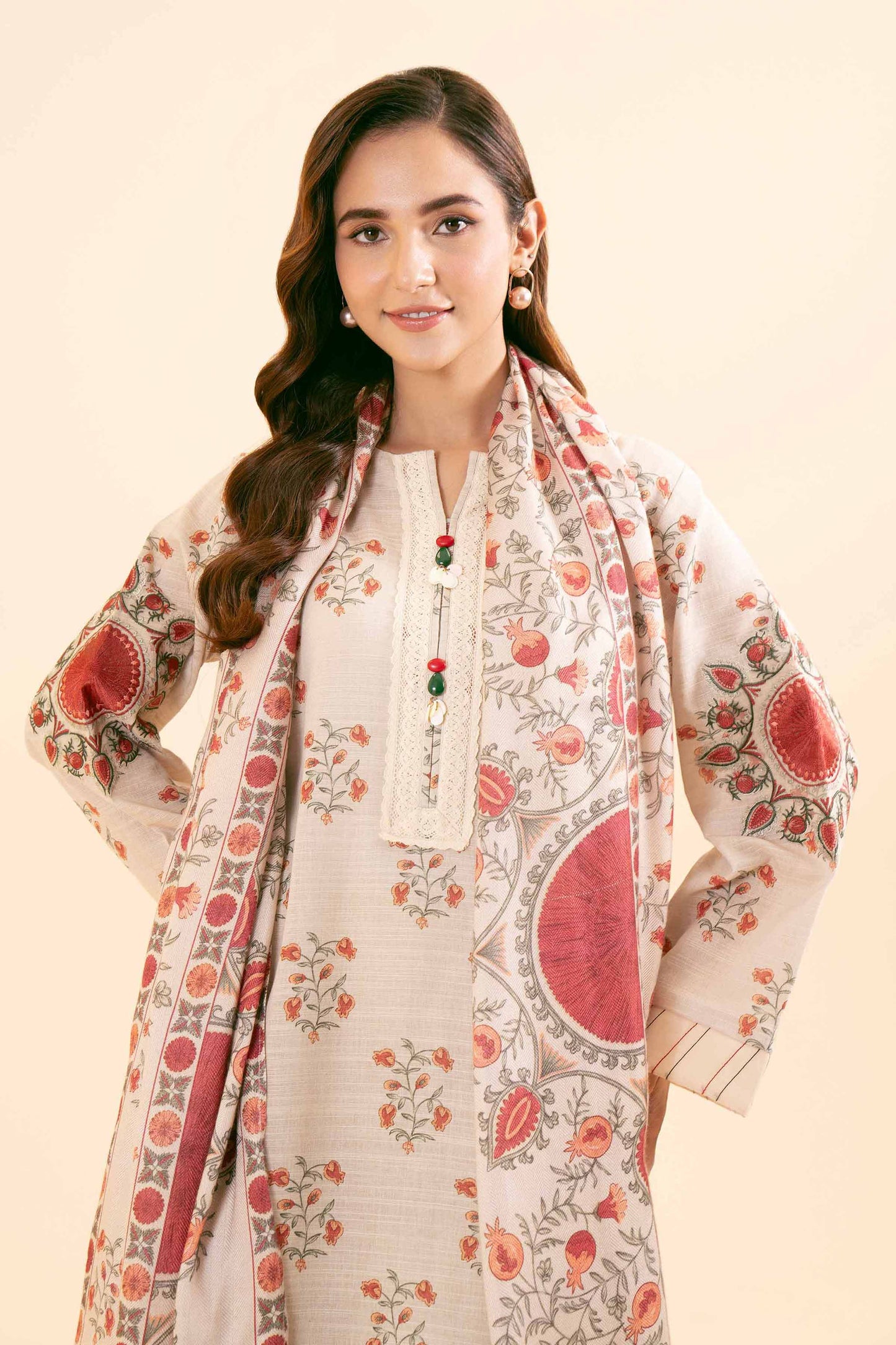 Nishaat Embroided Khaddar Three Piece Suit NS-KHD-WHT03
