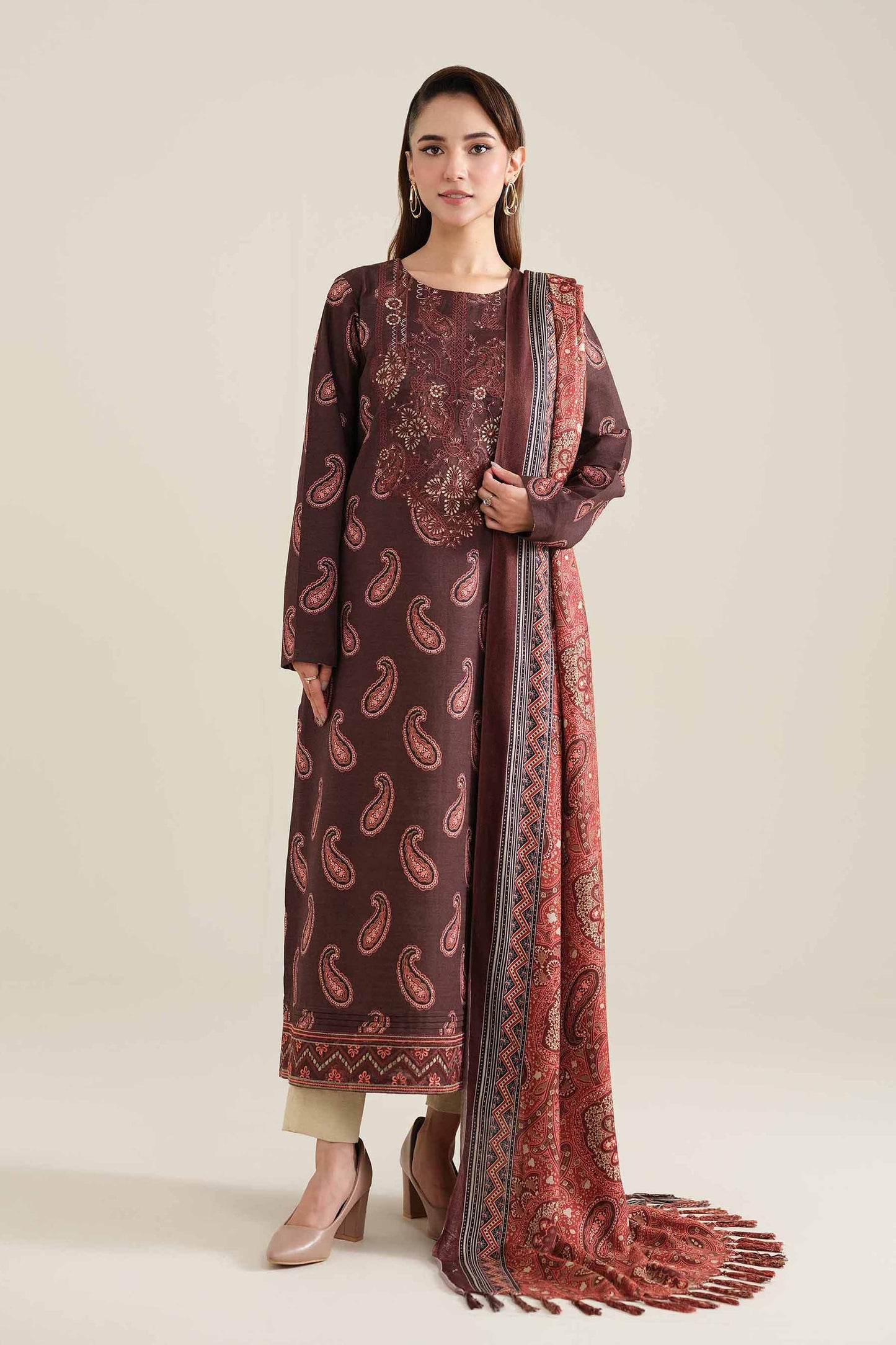 Nishaat Embroidered Khaddar Three Piece Suit NS-KHD-BR03