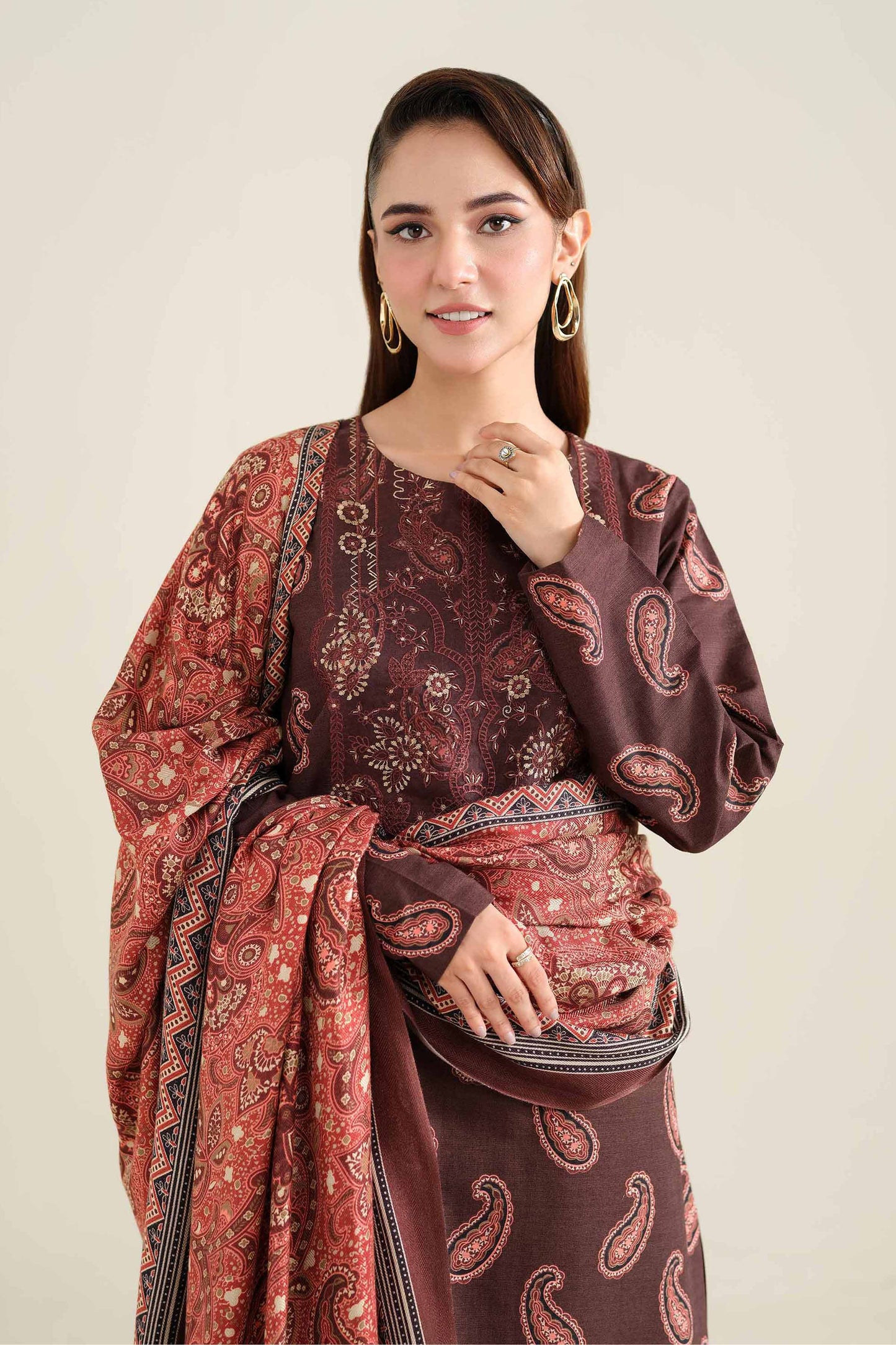 Nishaat Embroidered Khaddar Three Piece Suit NS-KHD-BR03