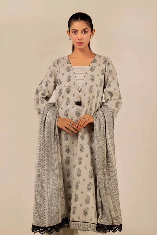 Nishaat Khaddar Three Piece Suit With Pashmina Shawl NS-KHD-WHT02