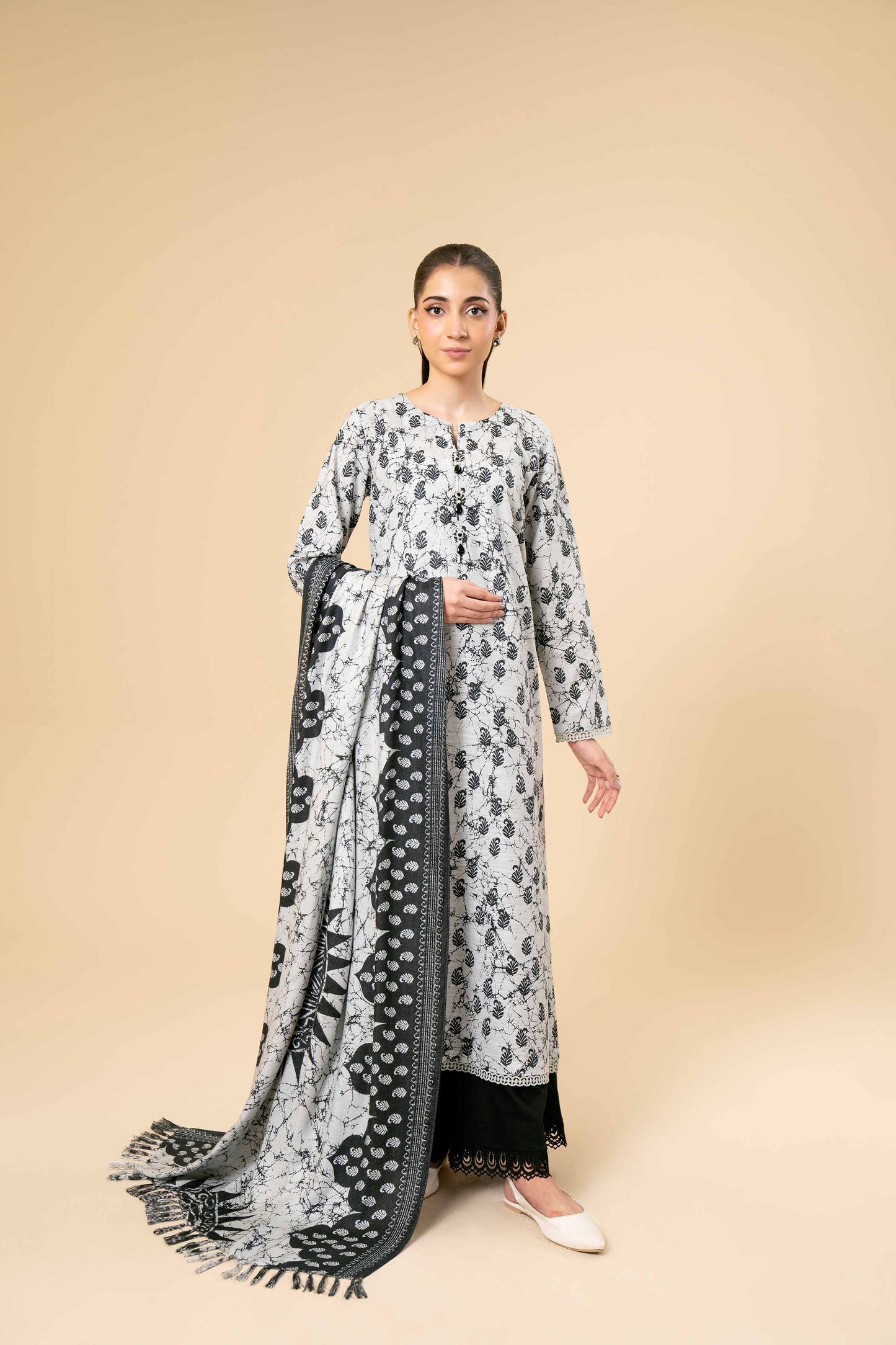 Nishaat Khaddar Three Piece Suit NS-KHD-WHT05