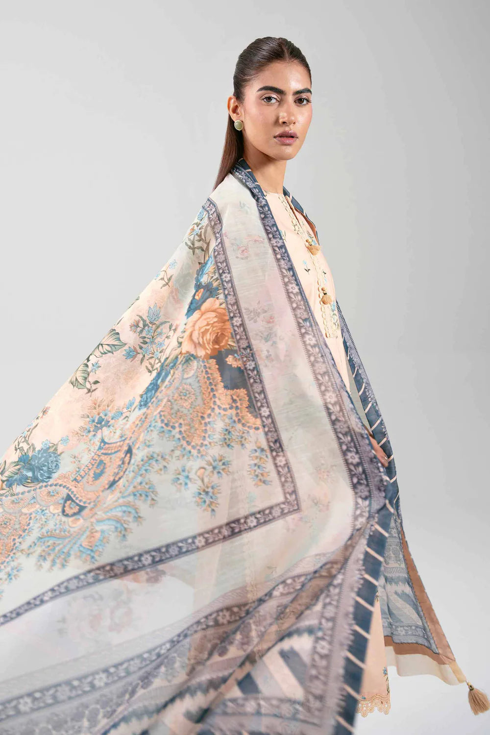 Nishat Printed Cotton Three Piece Suit With Broshia Dupatta NS-CT-PNK01