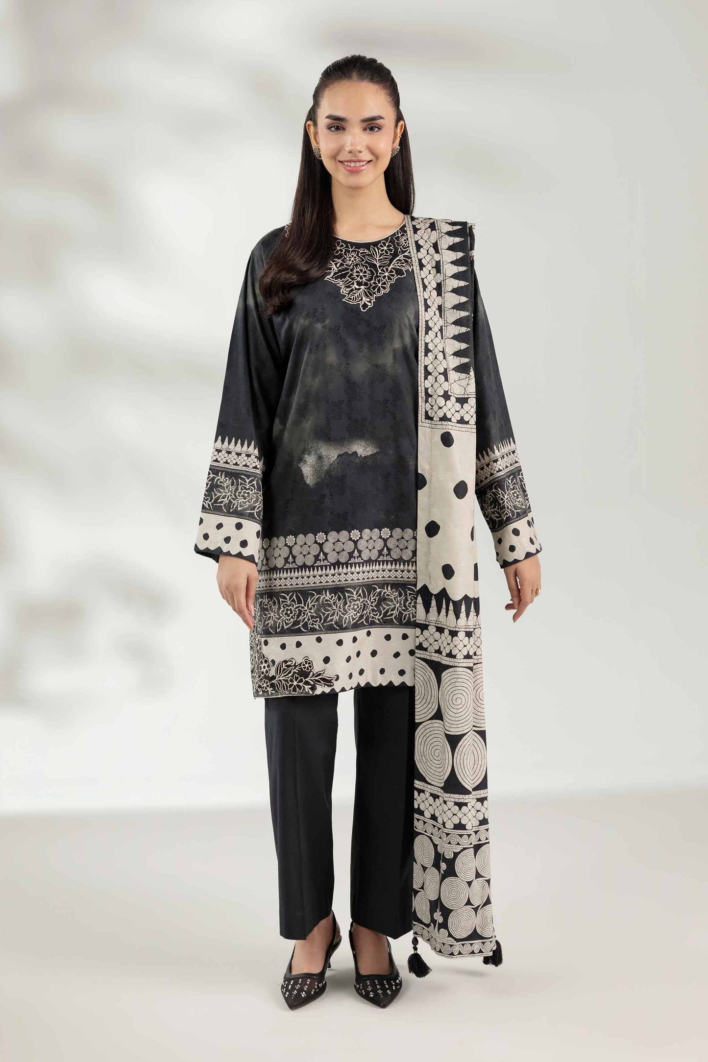 Nishat Jacquard Embroidered Cotton Three Piece Suit NS-CT-BLK01