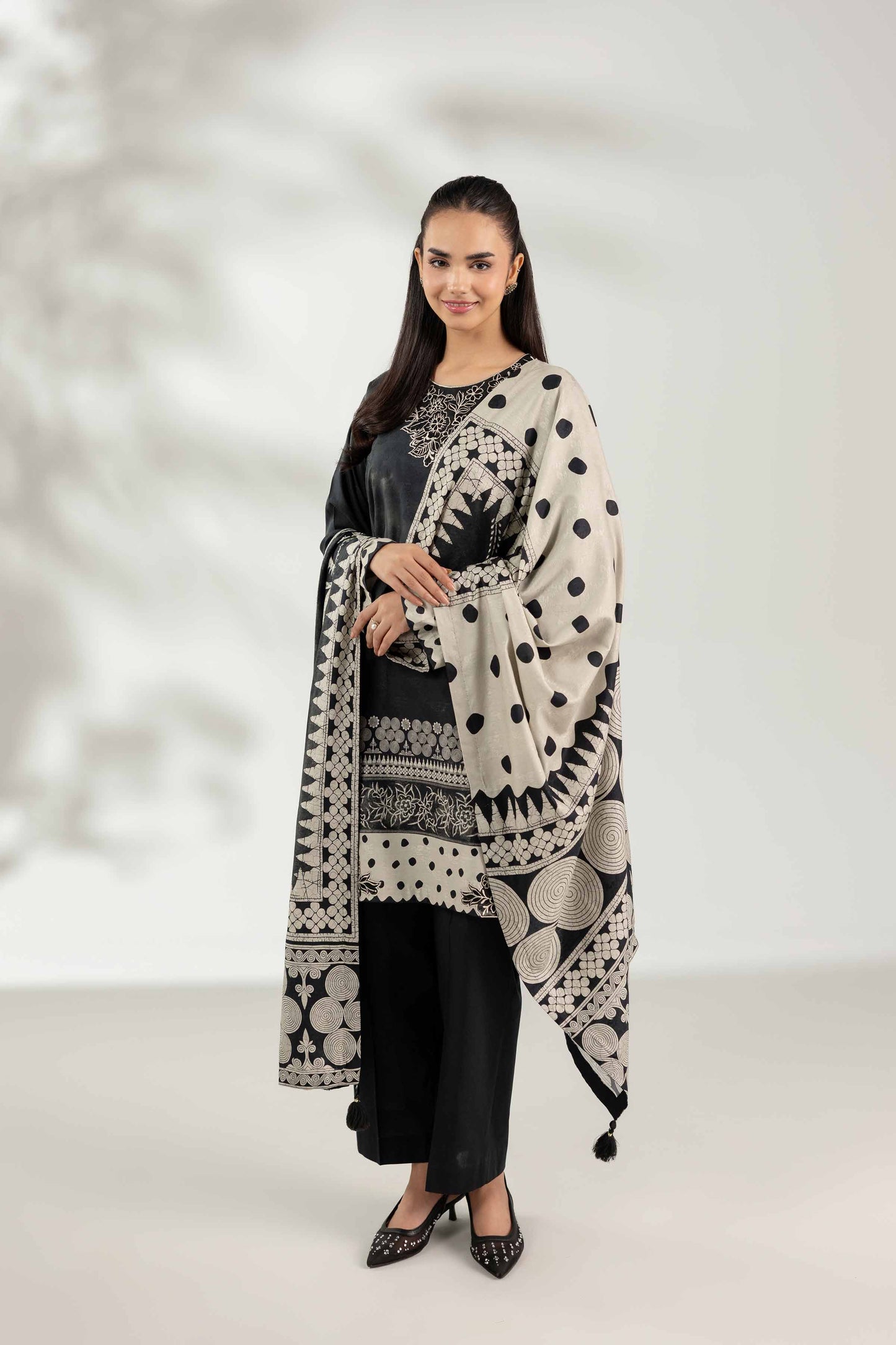 Nishat Jacquard Embroidered Cotton Three Piece Suit NS-CT-BLK01