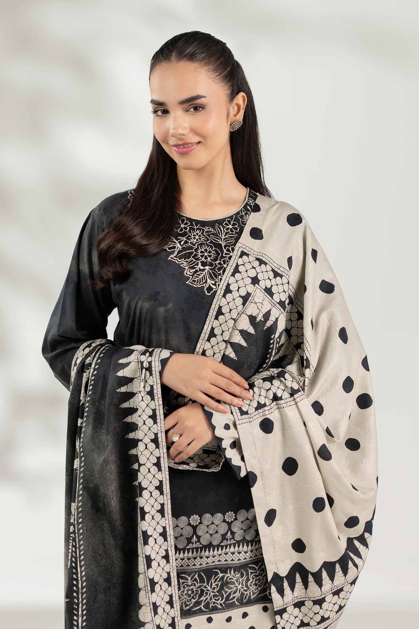 Nishat Jacquard Embroidered Cotton Three Piece Suit NS-CT-BLK01