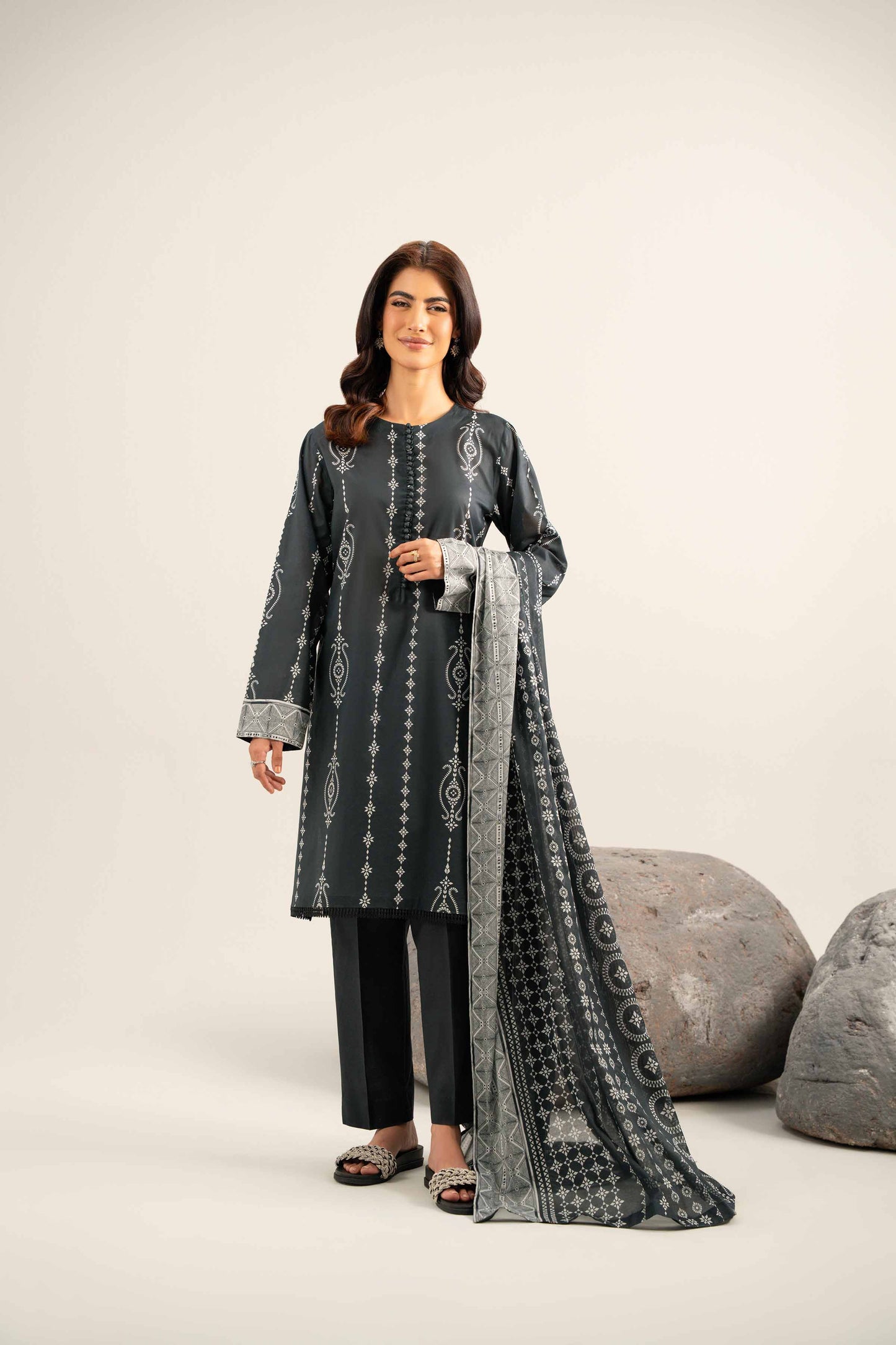 Nishat Printed Lawn Three Piece Suit NS-LWN-BLK06