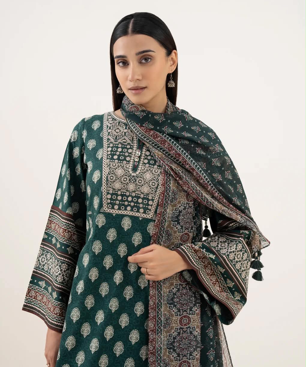 Sapphire Embroidered Linen Three Piece Suit SP-LNN-GR07