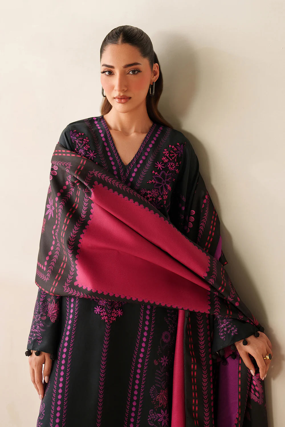 Baroque Embroidered Viscose Linen Three Piece Suit BR-VC-PNK03