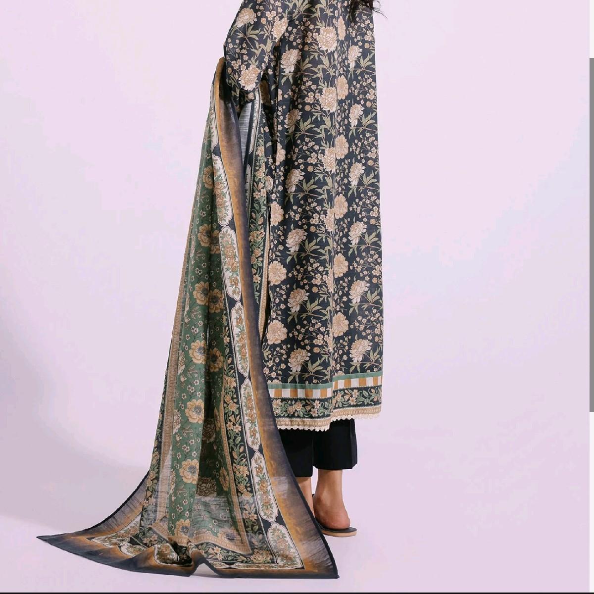 ethnic by outfitters printed khaddar tailored stiched pakistani winter trouser dupatta kameez Traditional Clothing