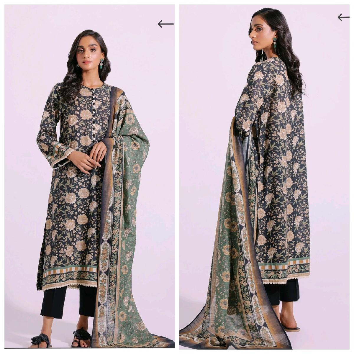 ethnic by outfitters printed khaddar tailored stiched pakistani winter trouser dupatta kameez Traditional Clothing