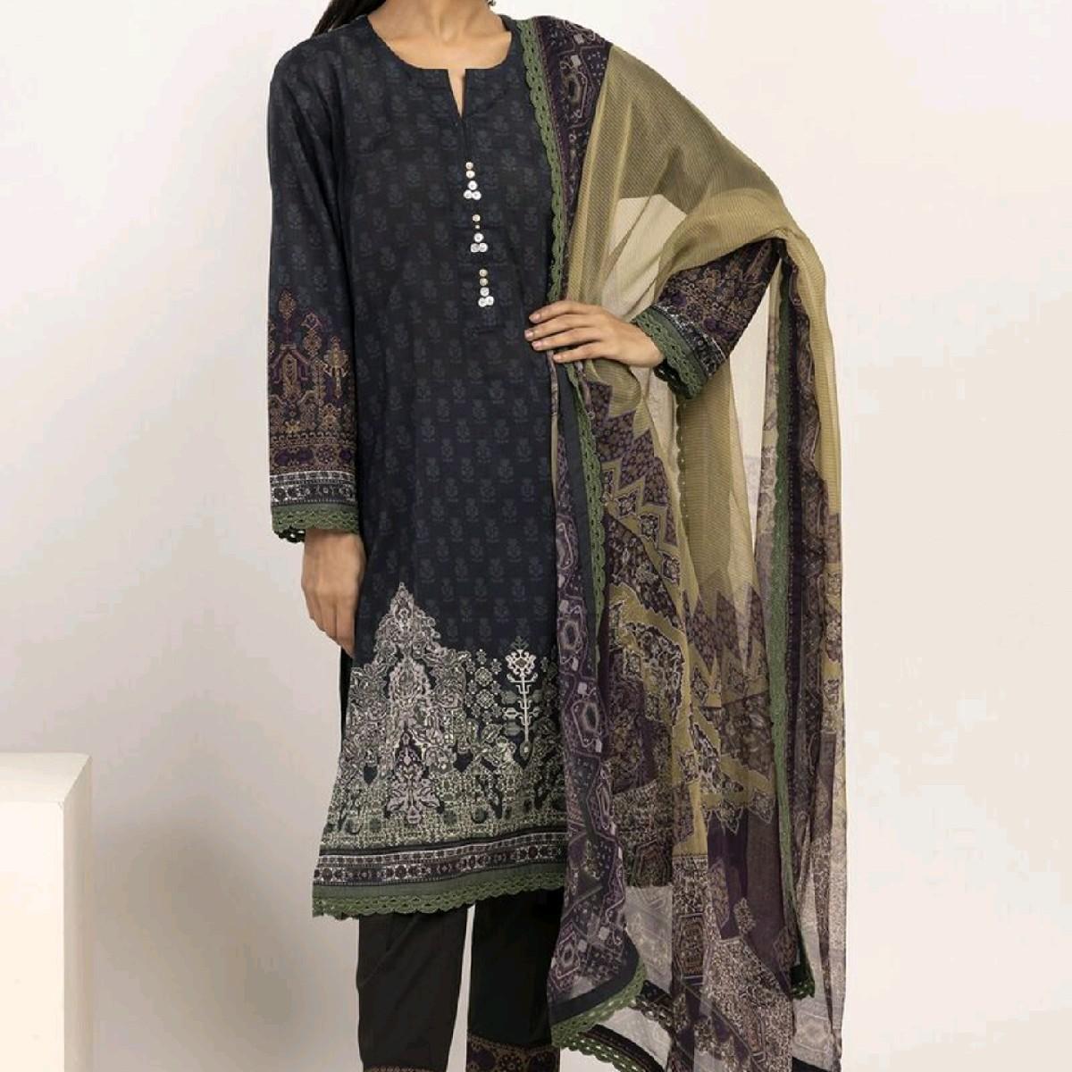 khaadi embroidered lawn pakistani trouser dupatta kameez Traditional  Clothing summer outfit