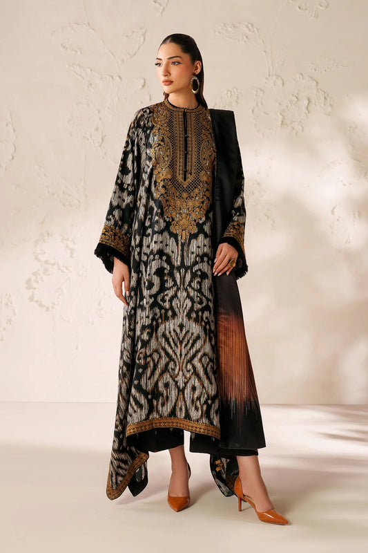 Baroque Embroidered Viscose Linen Three Piece Suit BR-VC-BLK02