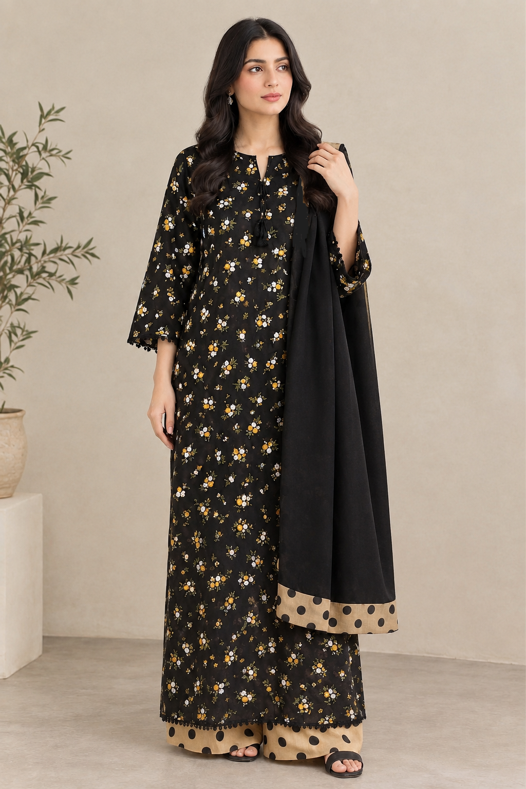 Uznau Linen Three Piece Suit UZ-LNN-BLK056
