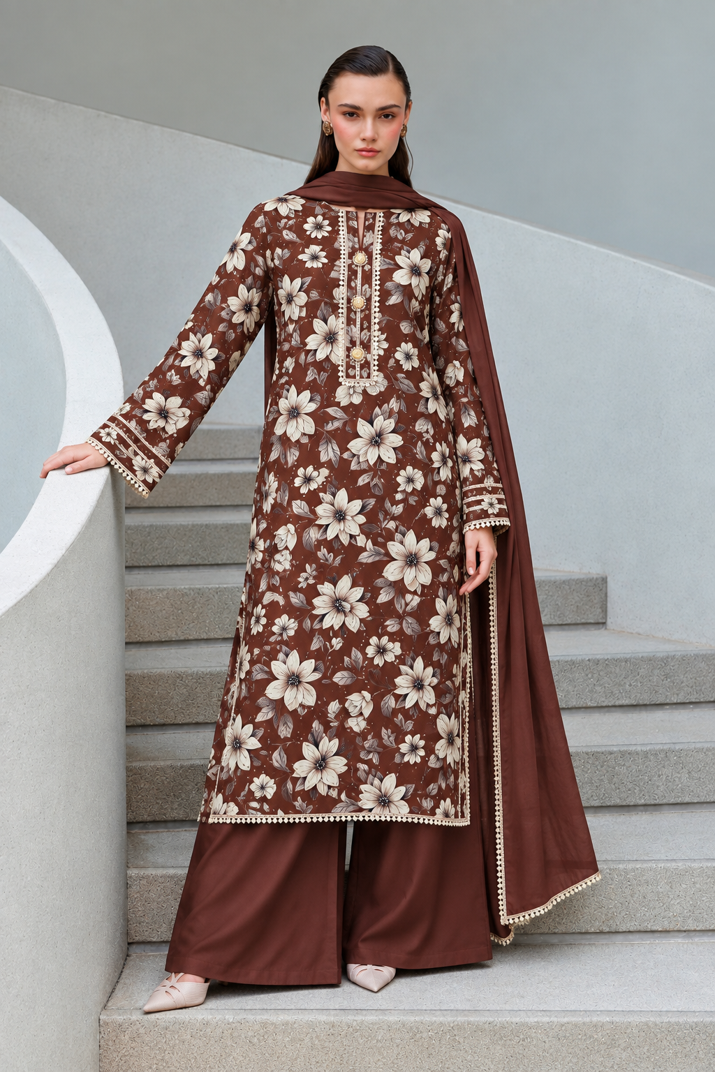 Uznau Winter Linen Three Piece Suit UZ-LNN-BR034