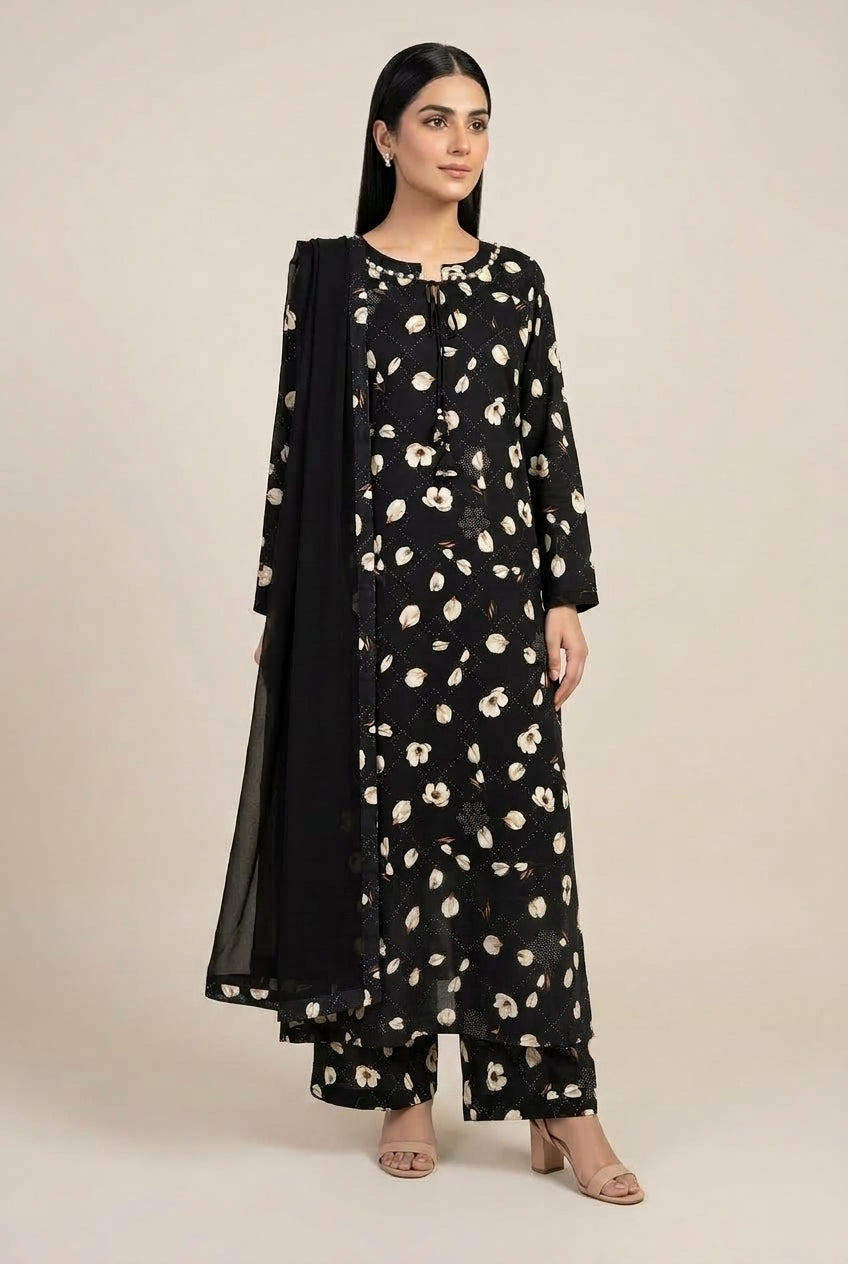 Uznau Linen Three Piece Suit UZ-LNN-BLK051