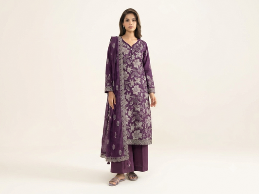 Uznau Embroidered Lawn Three Piece Suit UZ-LWN-PRP014