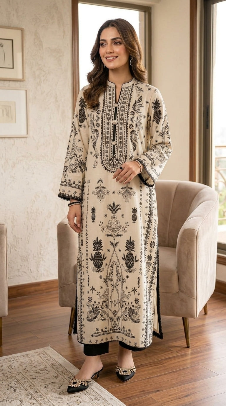 Uznau Two Piece Linen Kaftan UZ-LNN-WHT012