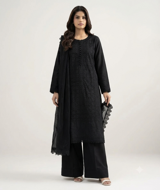 Uznau Embroidered Lawn Three Piece Suit UZ-LWN-BLK034