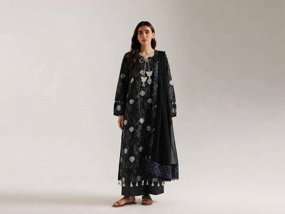 Uznau Linen Three Piece Suit UZ-LNN-BLK049