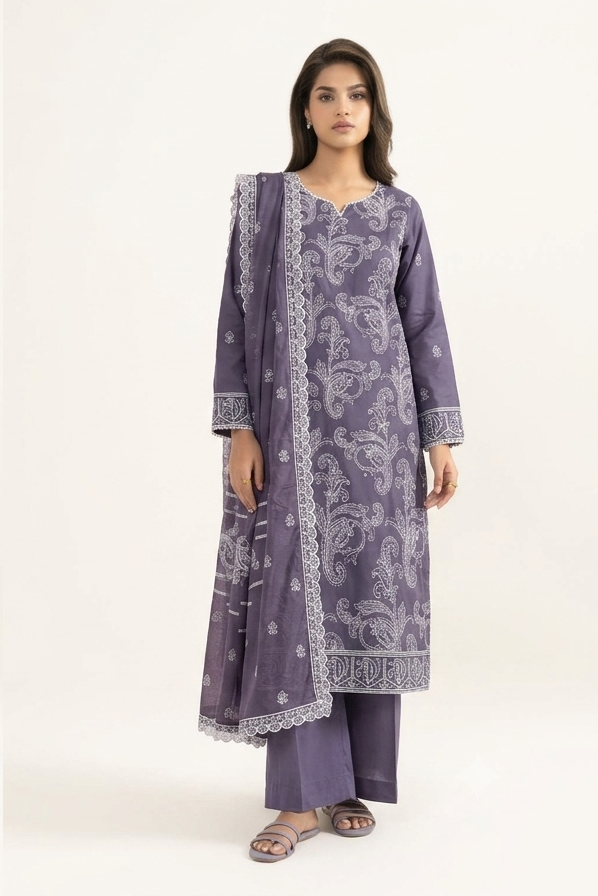 Uznau Embroidered Lawn Three Piece Suit UZ-LWN-PRP015