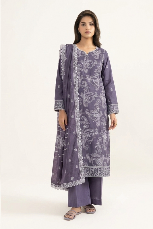 Uznau Embroidered Lawn Three Piece Suit UZ-LWN-PRP015