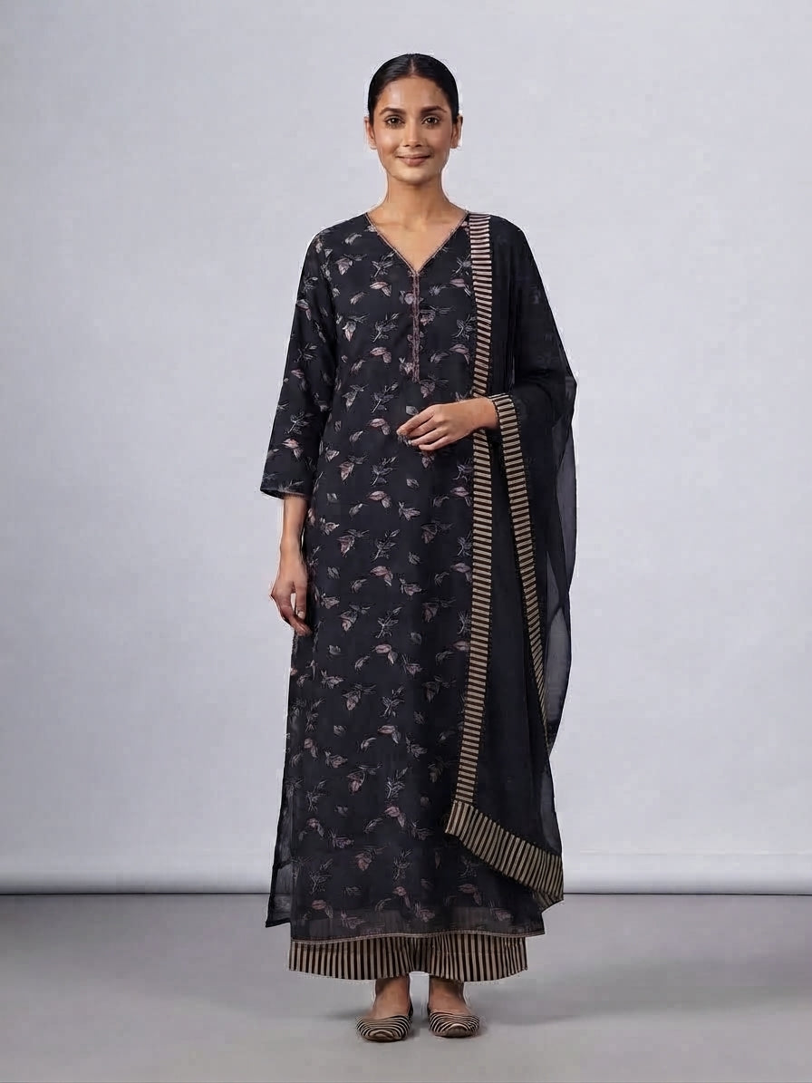 Uznau Linen Three Piece Suit UZ-LNN-BLK055